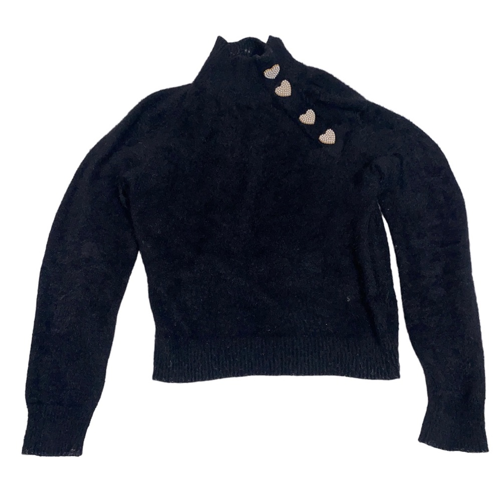 Fur Balck Sweater with hearts and turtle neck